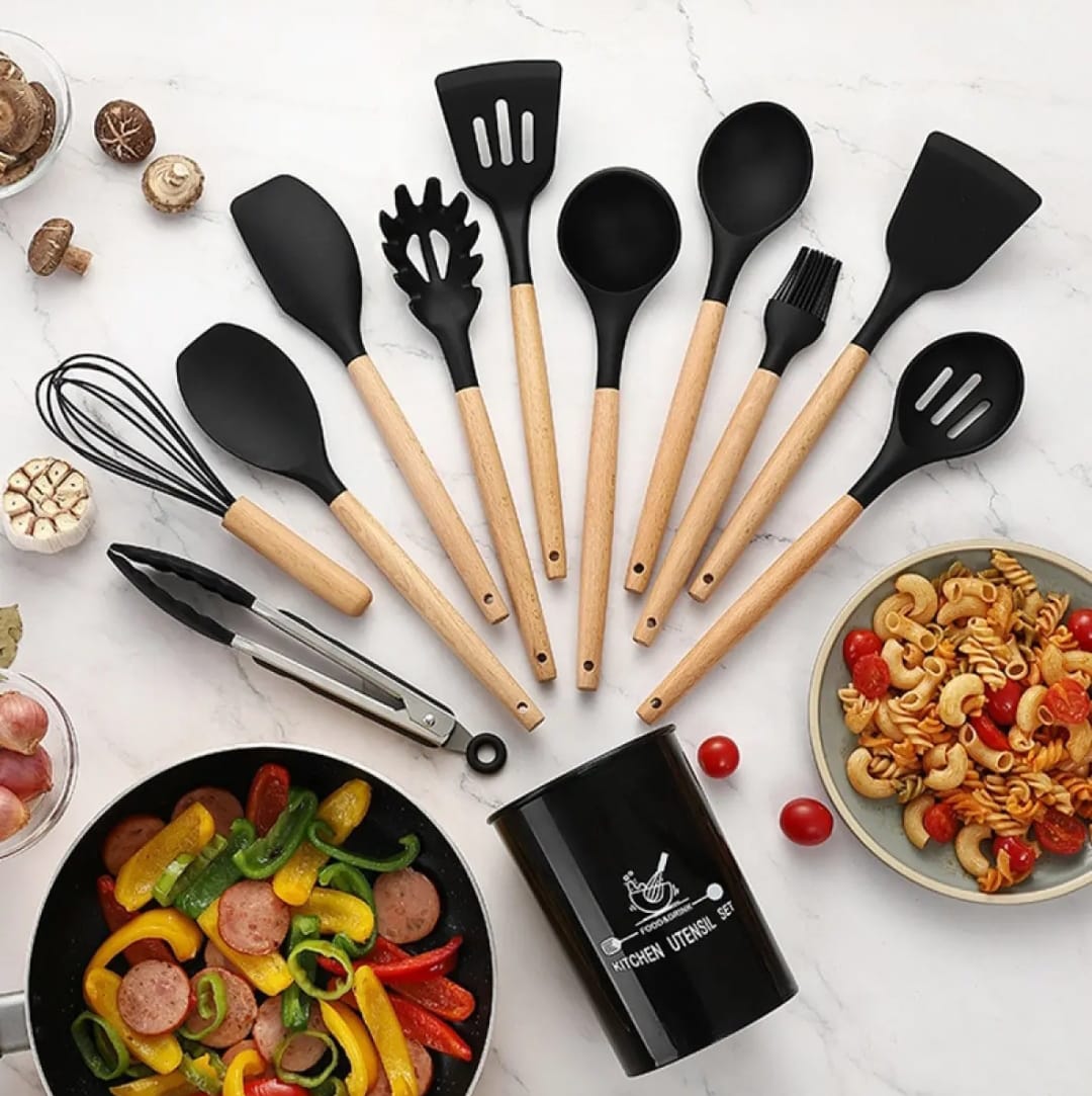 12 pcs Silicone Cooking Spoon Set with stand