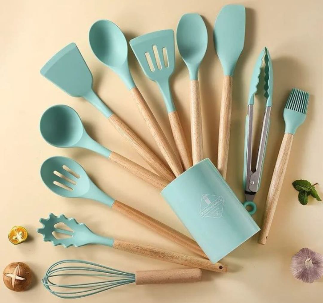 12 pcs Silicone Cooking Spoon Set with stand