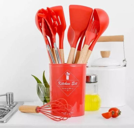 12 pcs Silicone Cooking Spoon Set with stand