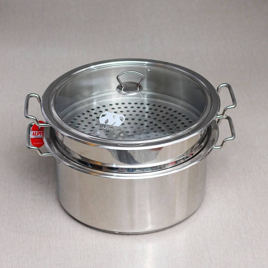 Alpha Stainless steel steamer cooking pot with glass lid