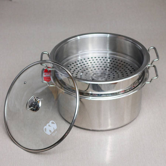 Alpha Stainless steel steamer cooking pot with glass lid