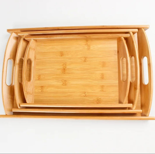 3 pc Bamboo WOODEN TRAY SET