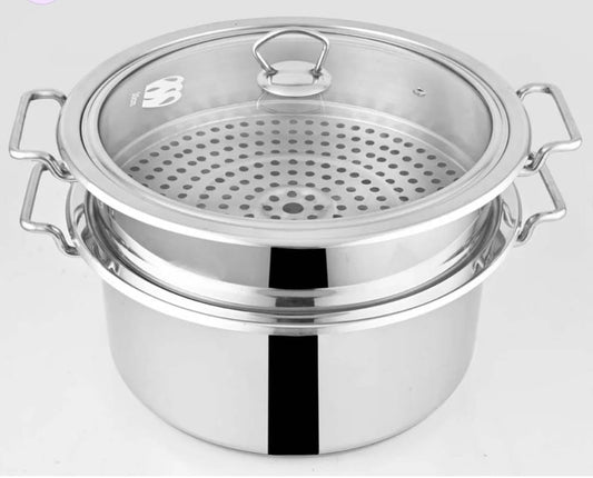 Alpha Stainless steel steamer cooking pot with glass lid