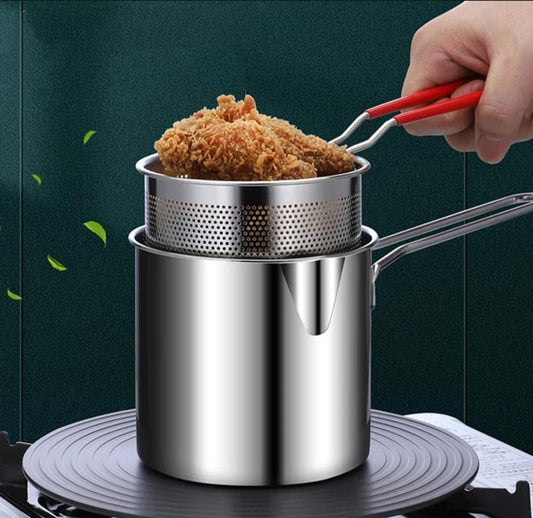 Portable Cooking Pot with Strainer Basket French Fries Fryer 304 Stainless Steel