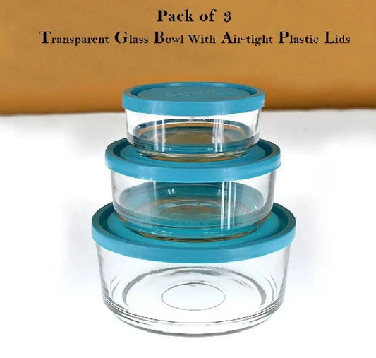 3 pcs Microwave save glass bowls with airtight plastic lid