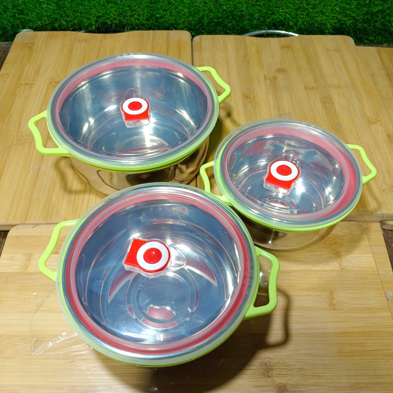 3pc Stainless Steel Airtight Bowl Set with Handles