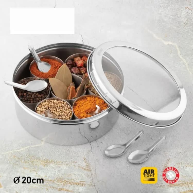20 cm Heavy weight spice box stainless steel with 7 containers