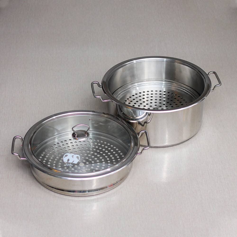 Alpha Stainless steel steamer cooking pot with glass lid