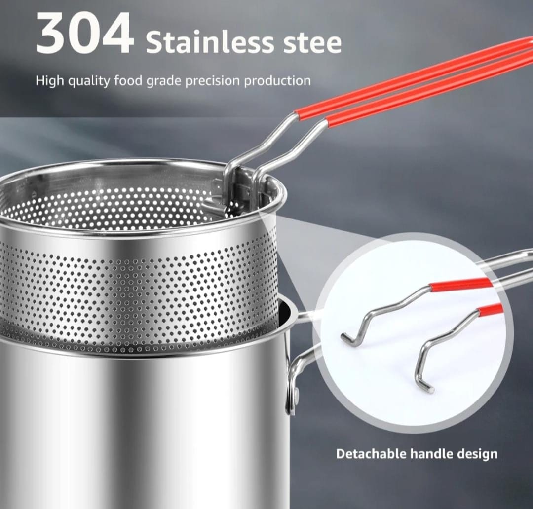 Portable Cooking Pot with Strainer Basket French Fries Fryer 304 Stainless Steel