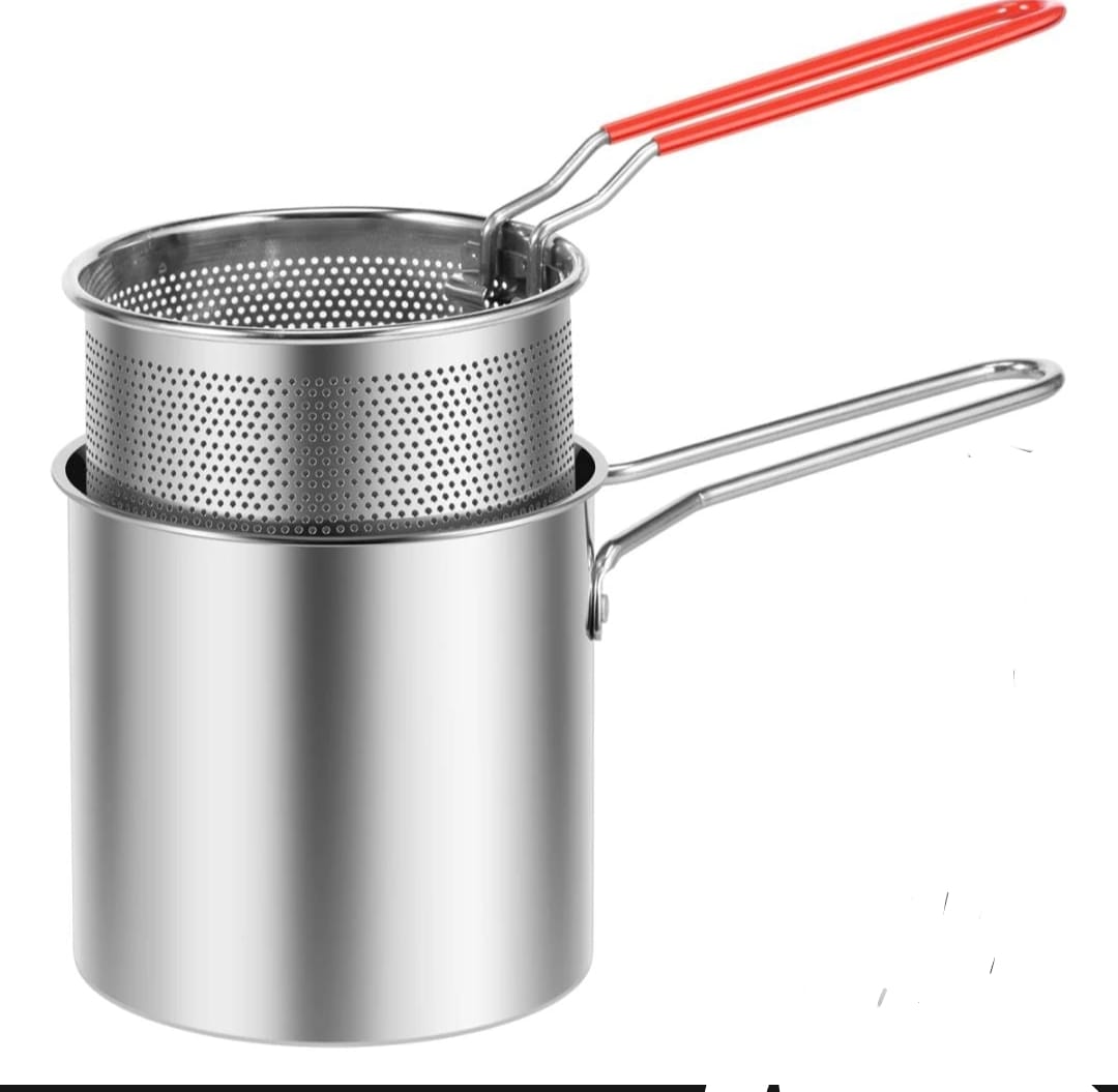 Portable Cooking Pot with Strainer Basket French Fries Fryer 304 Stainless Steel