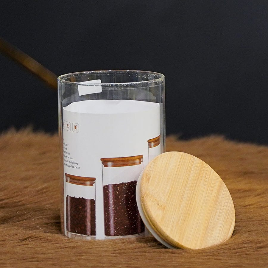 3pcs Bamboo Air-tight Glass storage Jar Set
