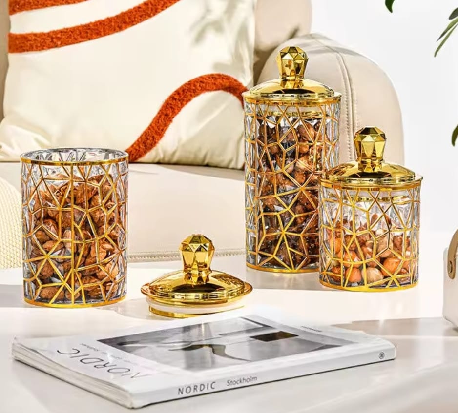 3 pcs Golden Acrylic jar set