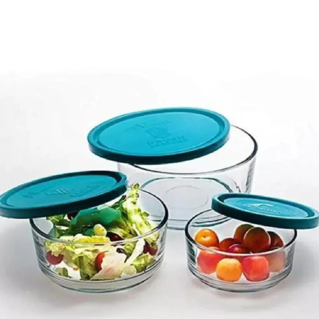 3 pcs Microwave save glass bowls with airtight plastic lid
